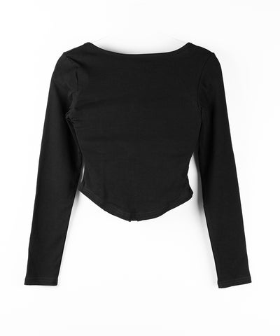 【 ２color 】ダブルジップコルセットスクエアネックロンＴ ／ double zip corset square neck longsleeve T-Shirt