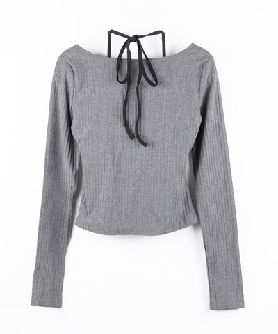 【 クロスネックにできる２WAY 】レースアップフェイクレイヤードロゴカットソートップス ／ laceup fake layered logo cutsew tops