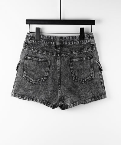 【 デニムセットアップ着用可能 】ヴィンテージケミカルブリーチカーゴデニムミニスカパン ／ vintage chemical bleach cargo denim mini skirt pants
