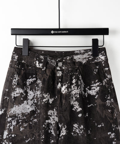 【 ３SIZE 】箔プリントブリーチヴィンテージワイドデニム ／ Foil print bleached vintage wide denim