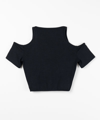 カットアウトオフショルスリムＴシャツ ／ cutout off shoulder slim t-shirts