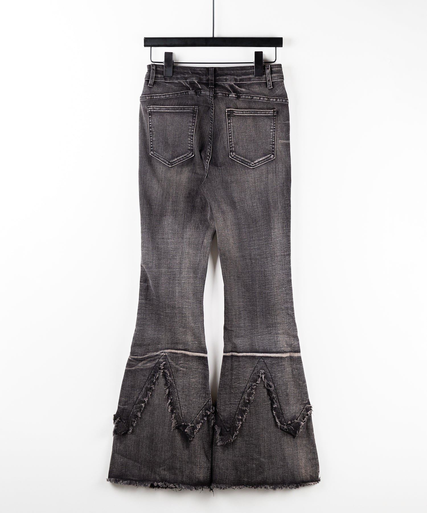 【 ２color ／ ４size 】クロスデザインヴィンテージライクフリンジストレッチフレアデニム ／ cross design vintage-like fringe stretch flare denim