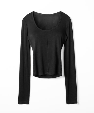 オープンネックタイトフィットルーズドレープ長袖Ｔシャツ ／ open neck tight fit loose drape long sleeve T-shirts
