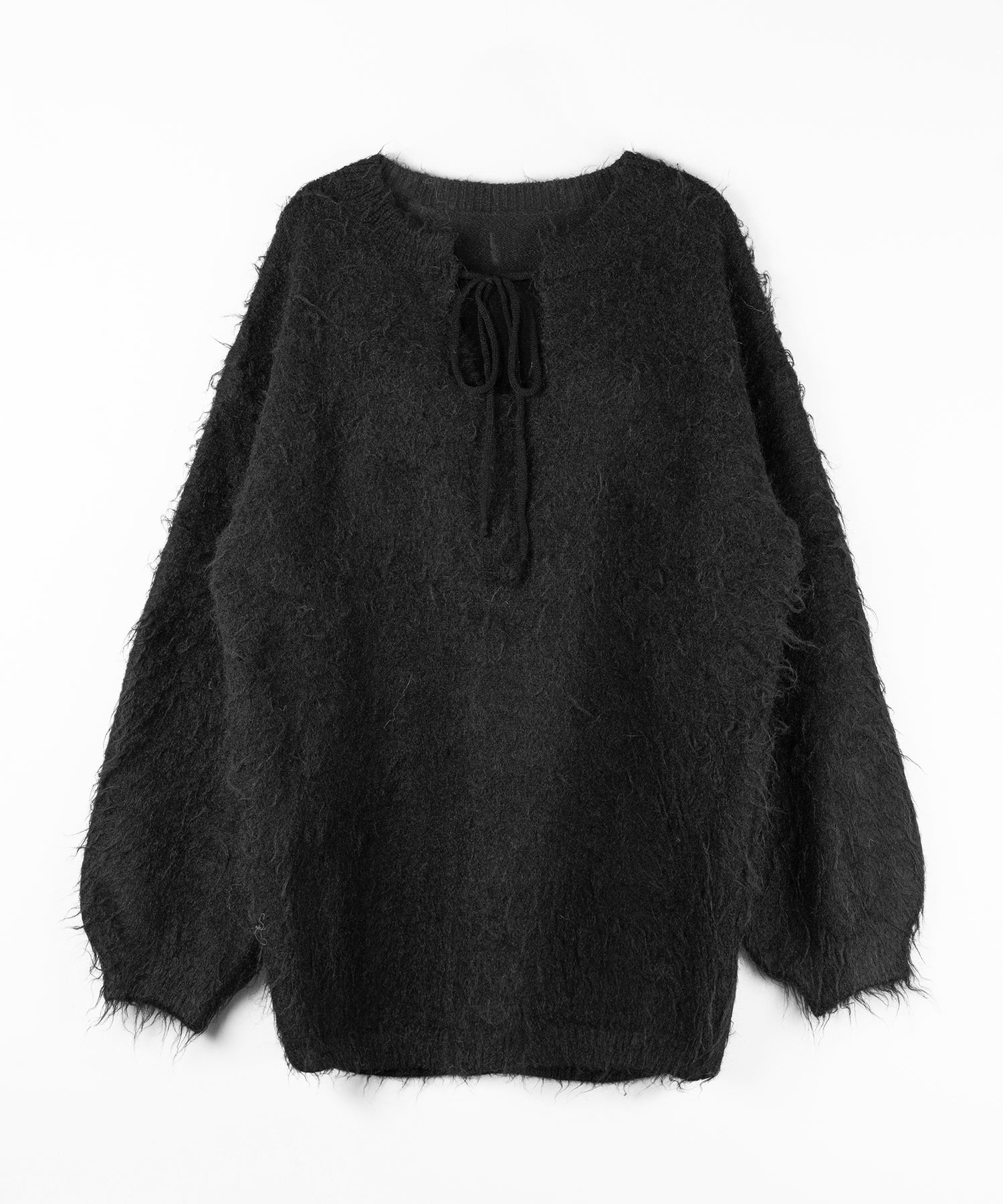 ストラップリボンオフショルオーバーシャギーニット ／ strap ribbon off shoulder over shaggy knit