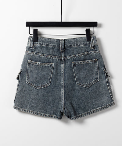 【 ３size ／ ２color 】ダブルポケットヴィンテージカーゴデニムミニスカパン ／ double pocket vintage cargo denim mini skirt pants