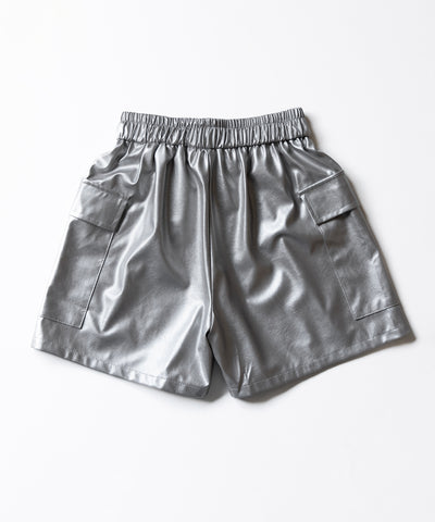 【 ２color ／ ３size 】ドローコードフェイクレザーカーゴショートパンツ