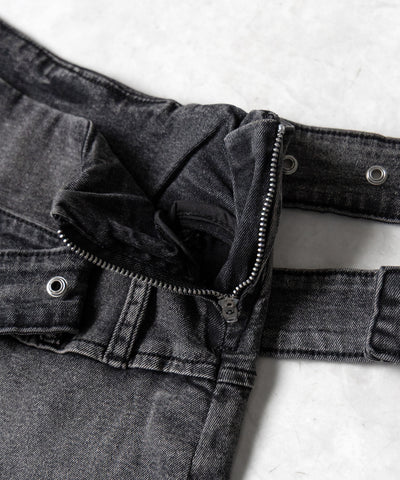 ダブルベルテッドマイクロミニデニムショートパンツ ／ double belted micro mini denim short pants