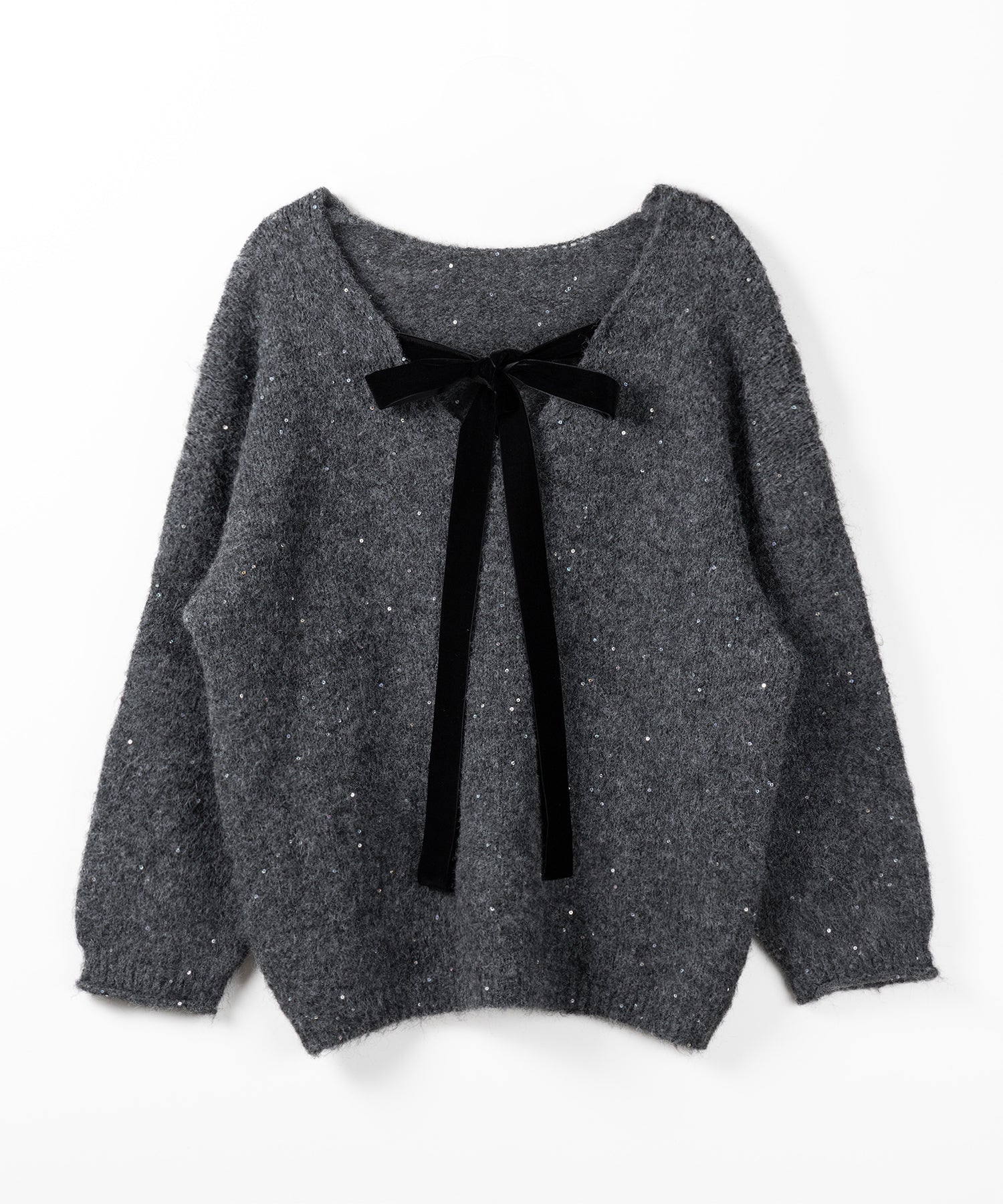 【 ２WAY 】ベロアリボンスパングルオーバーニット ／ velor ribbon spangle over knit
