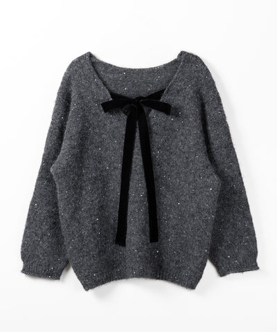 【 ２WAY 】ベロアリボンスパングルオーバーニット ／ velor ribbon spangle over knit