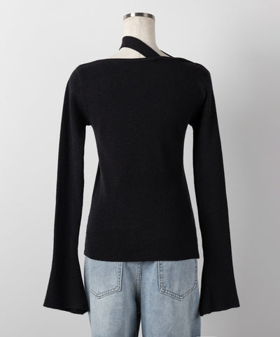 【 ２color 】チョーカーリブニットトップス ／choker lib knit tops