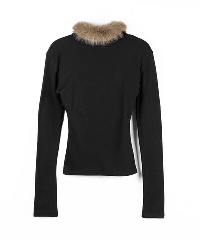 【 裏起毛 】ファーカラーヘンリーネックトップス ／ urakimo fur collar henley neck tops