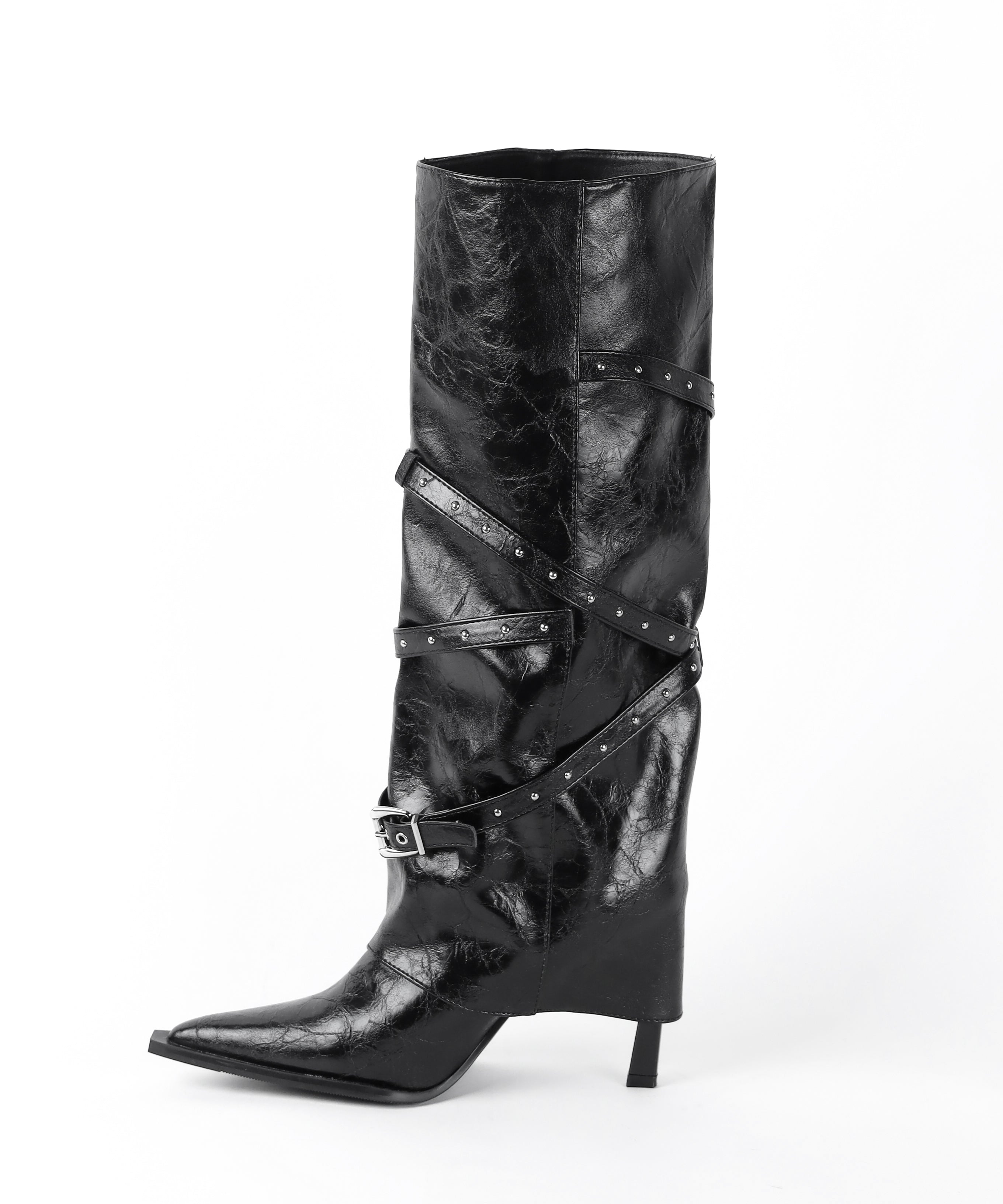 ヴィンテージレザーベルテッドロングカバーブーツ ／vintage leather belted long cover boots