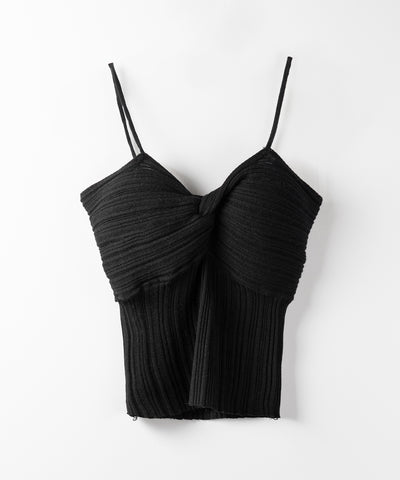 【 2点セット 】ツイストリブニットキャミソール ＋シアーリブショートカーディガン SET ／ twisted rib knit camisole + sheer rib short cardigan SET