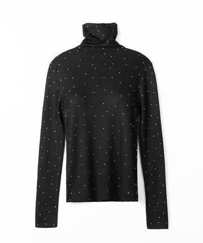 ラインストーンタートルニットトップス ／ Rhinestone turtleneck knit tops