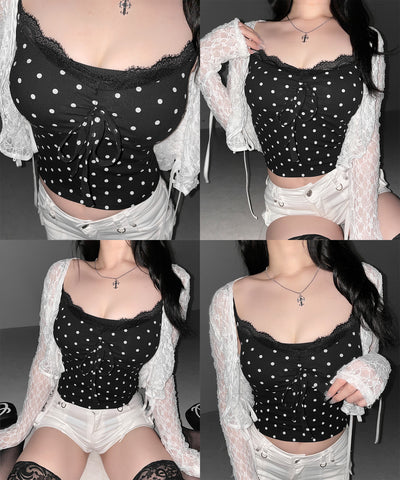 ドットレースフロントリボンキャミソール ／ Dot lace front ribbon camisole