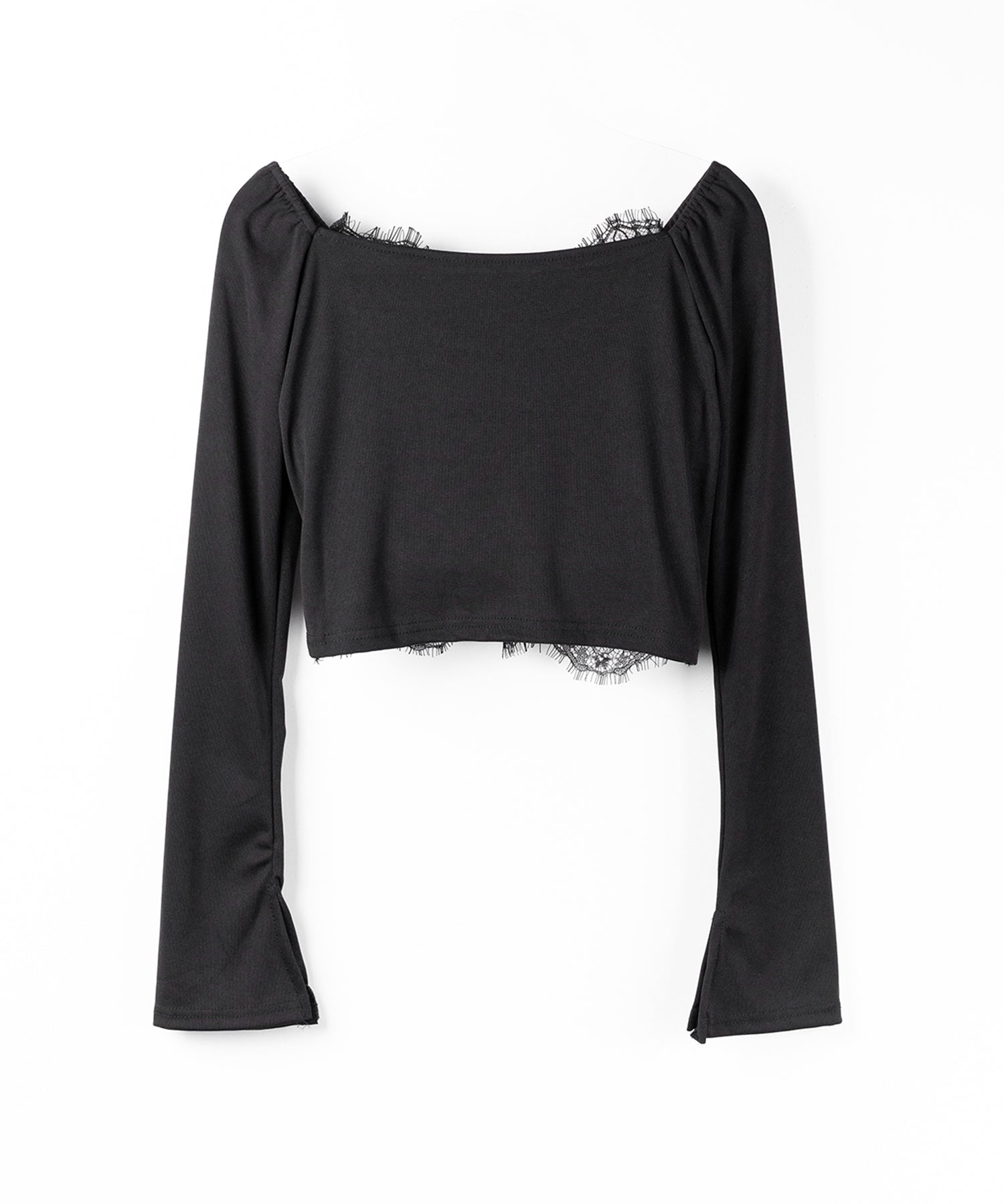 【 ２color 】レースドッキングシャーリングショートカットソートップス ／ lace docking shirring short cutsew tops