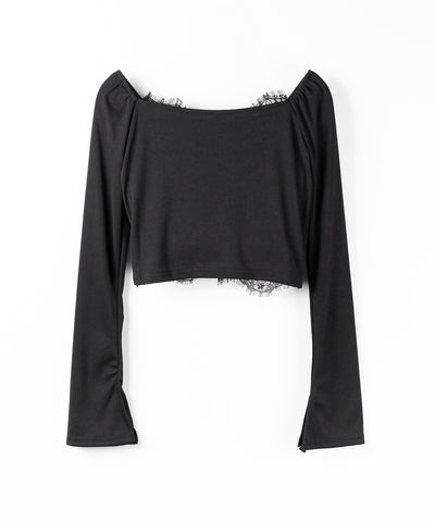 【 ２color 】レースドッキングシャーリングショートカットソートップス ／ lace docking shirring short cutsew tops