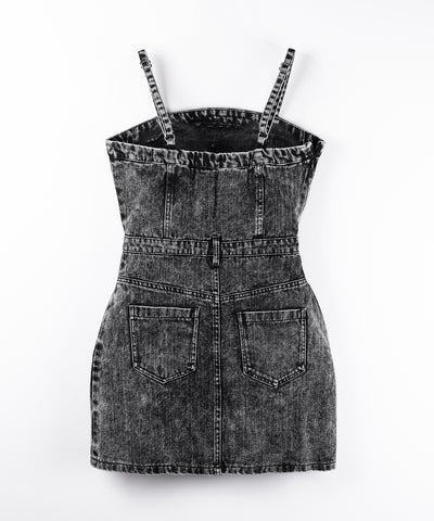 【 セットアップ着用可能 】ヴィンテージケミカルブリーチストラップデニムキャミワンピース ／ vintage chemical bleach strap denim cami onepiece