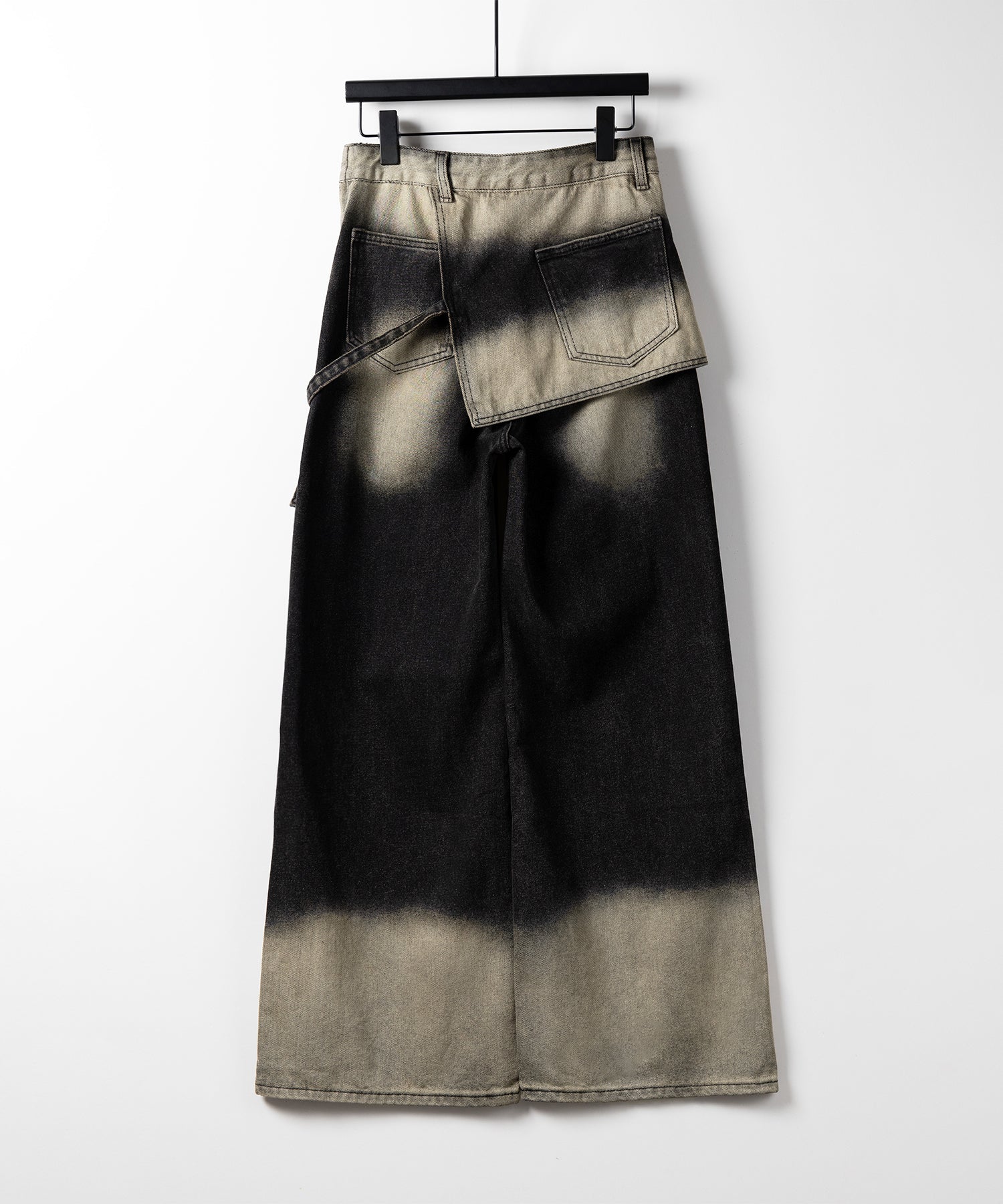 【 ２color ／４size 】ラップレイヤードバイカラーブリーチワイドデニム ／ wrap layered bicolor bleach wide denim