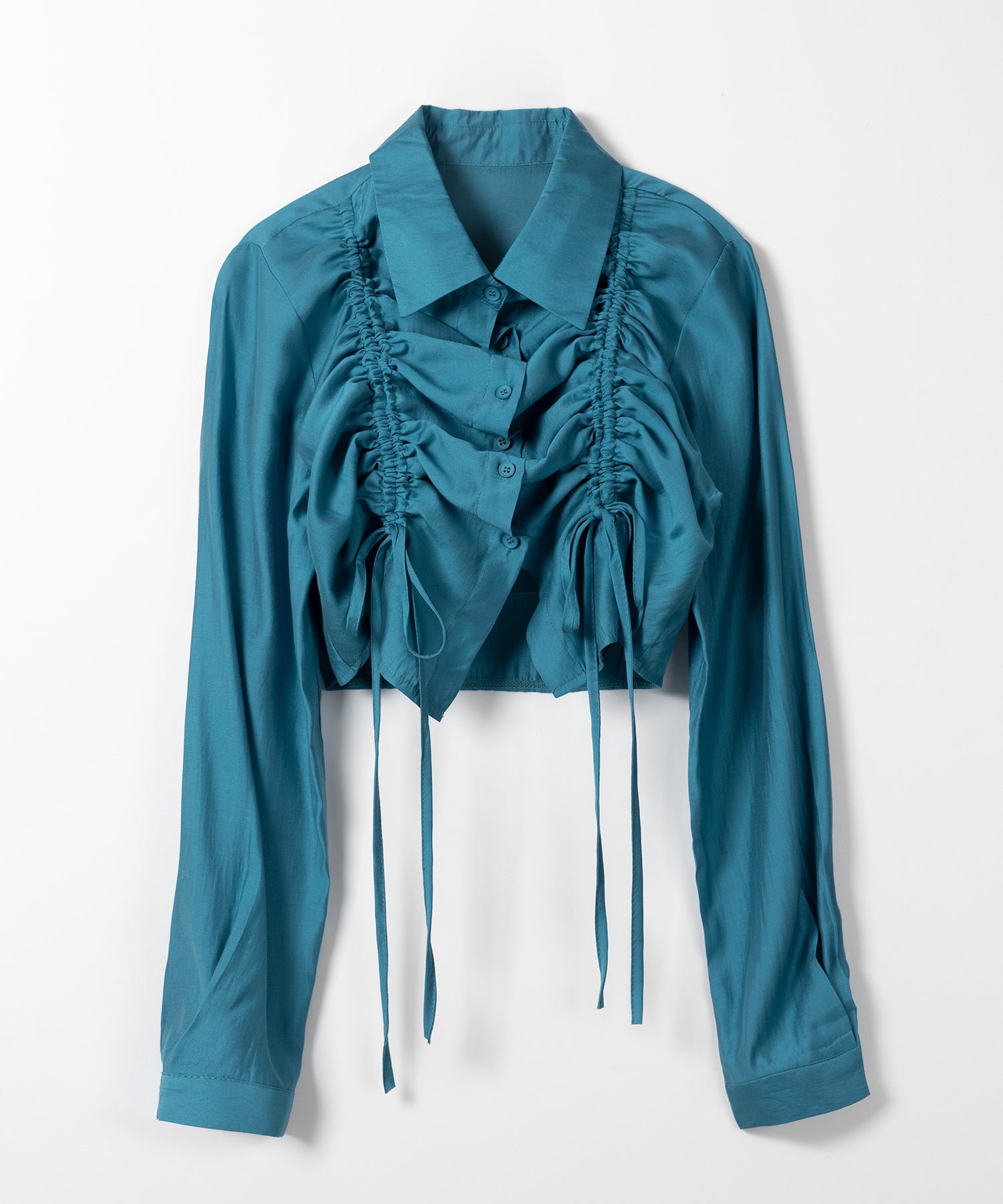 【 ３color 】ダブルリボンシャーリングショートシアーシャツ ／ double shirring ribbon short sheer shirts