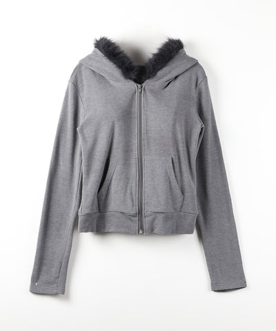 【 ３color 】ファーフードジップアップパーカー ／ fur zipup hoodie