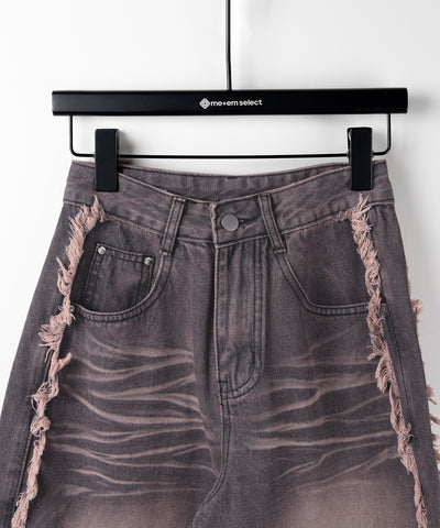 【 ３SIZE 】ヴィンテージピンクウォッシュダメージワイドデニム ／ vintage pink wash damage wide denim