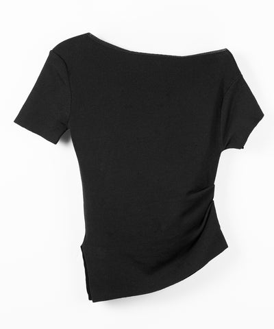 グランジロゴプリント半袖スリムニットトップス ／ grunge logo print shortsleeve slim knit tops