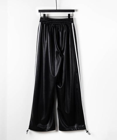 【 選べる４size ／ ２color 】２WAY サイドラインフェイクレザーワイドパンツ ／ ２WAY Sideline fake leather wide pants