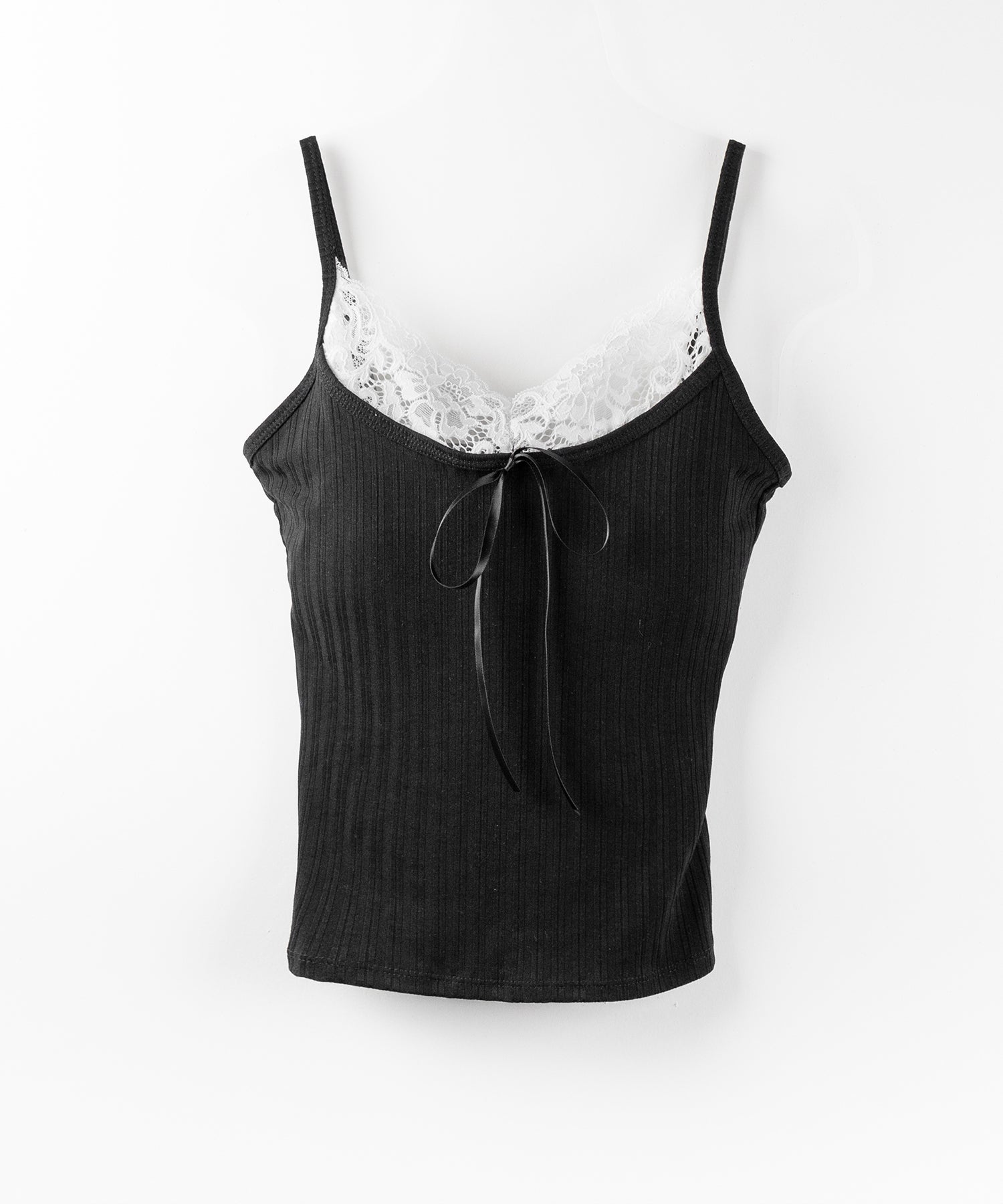 【 ３color ／ カップ付き 】フロントリボンレースドッキングキャミソール ／front ribbon lace docking camisole