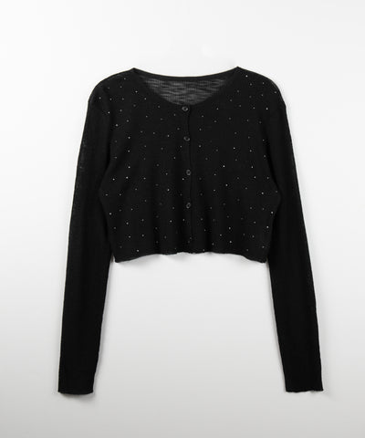 ラインストーンシアーニットカーディガン ／ Rhine stone sheer knit cardigan
