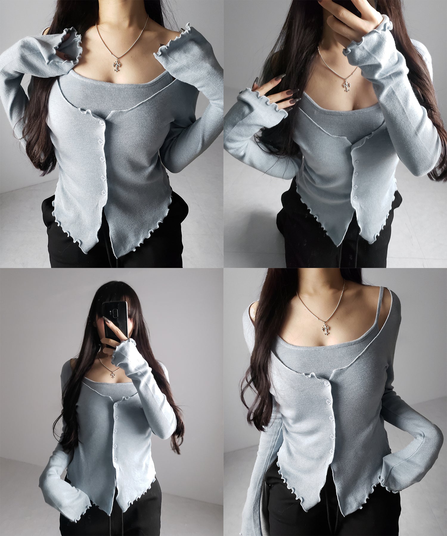 レイヤード風メロースリムニットカーディガン ／ layered mellow slim knit cardigan