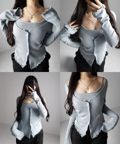 レイヤード風メロースリムニットカーディガン ／ layered mellow slim knit cardigan