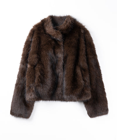 【 ５color 】スタンドカラーフェイクファークロップドコート ／ stand collar fake fur cropped coat