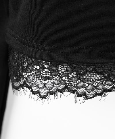 【 裏起毛 】裾レースドッキングショートＴシャツ ／ hem lace docking short Tee