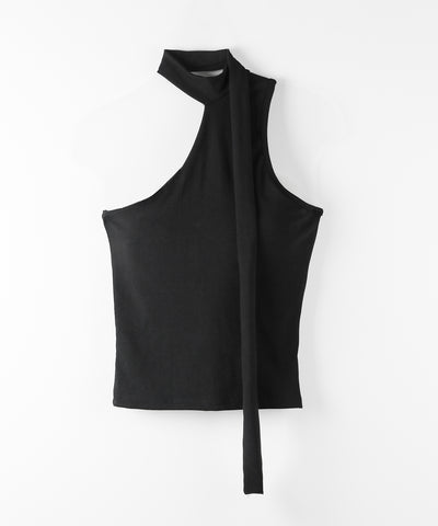 【 ３color ／ カップ付 】チョーカータイアシンメトリーワンショルキャミソール ／ choker tie asymmetry one-shoulder camisole