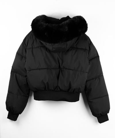 【 フード取り外し可能２ＷＡＹ 】フェイクファーフードショートダウンジャケット ／ 2WAY fake fur hoodie short down jacket