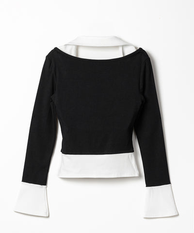 カットアウトフェイクレイヤード長袖Ｔシャツ ／ shirts like cutout fake layered long sleeve T-Shirt