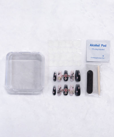 プラネットクロスピンクブラックマグネットネイルチップ／planet cross pink black magnet nail tips