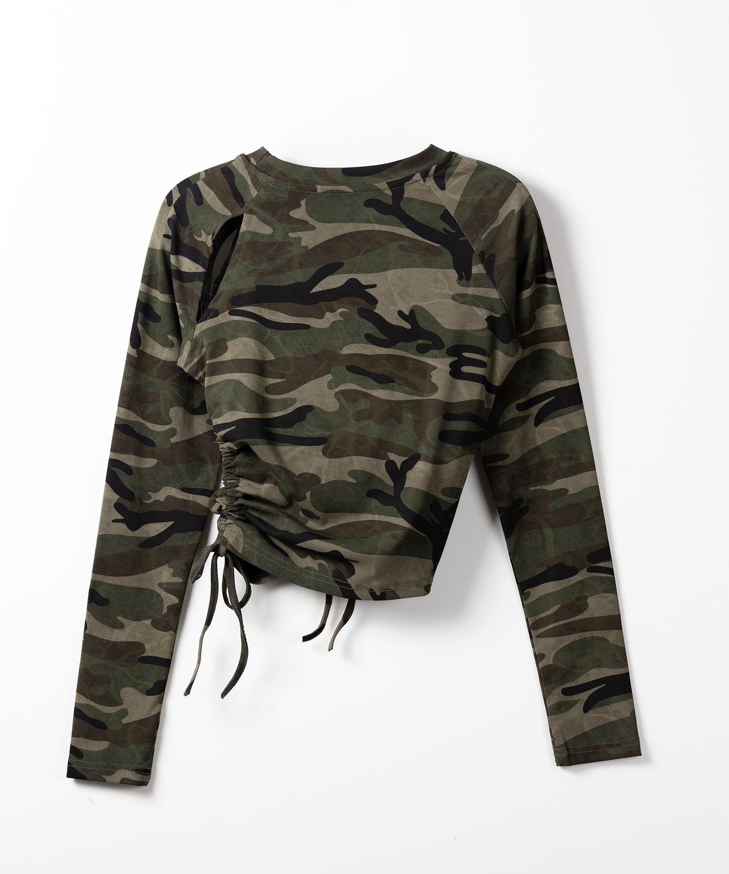 サイドシャーリングカモフラミリタリートップス ／ side shirring camouflage military tops