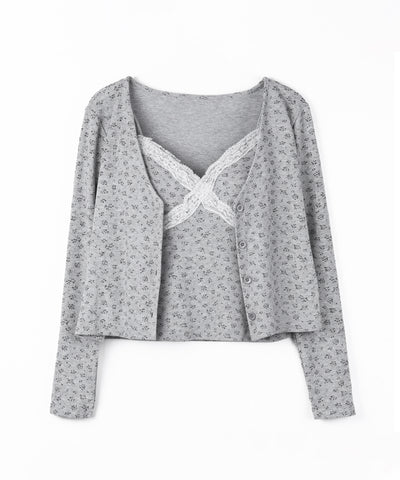 【 ２点セット 】小花柄レースキャミソール ＋ カーディガン SET ／ （ 2piece SET ）Floral lace camisole + cardigan SET