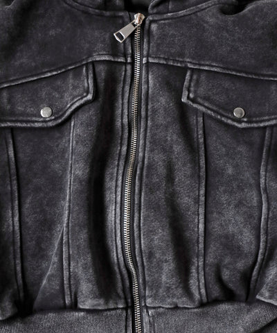 ピグメントダブルジップショートパーカー ／ pigment double zip short hoodie