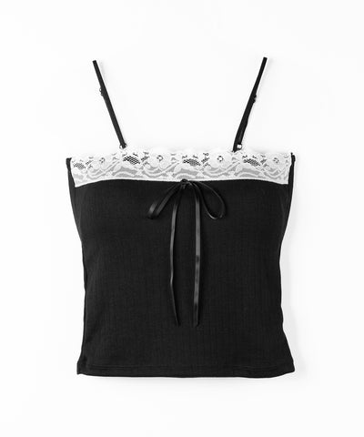 フロントリボンレースショートキャミソール ／ front ribbon lace short camisole