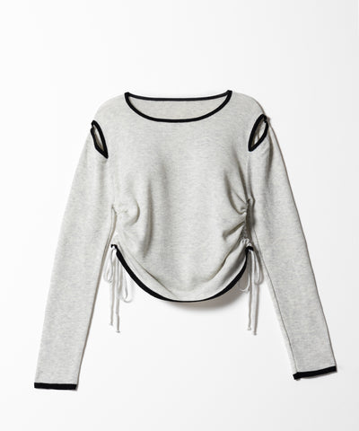 【 ４color 】パイピングカットアウトサイドリボンニットトップス