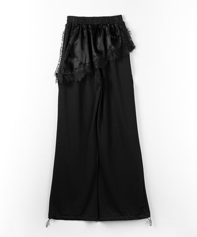 レースドッキングレイヤードスウェットワイドパンツ ／ lace docking layered sweat wide pants