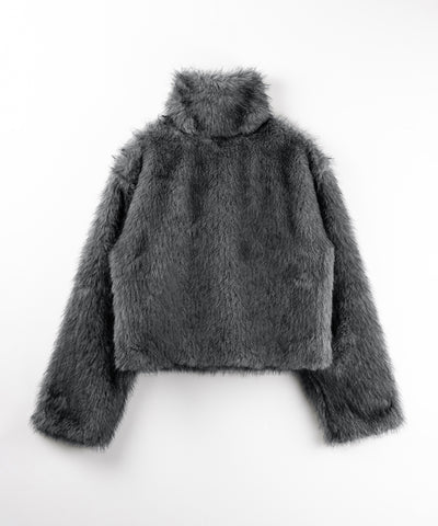 スタンドカラーミックスファーショートコート ／ stand-collar mix fur short coat