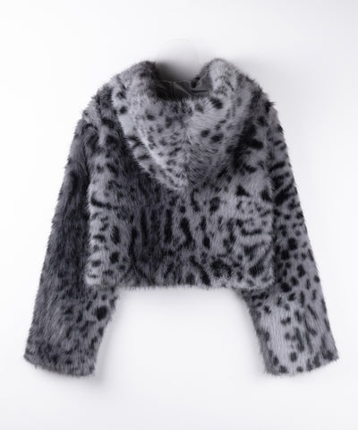 【 限定先行販売 】レオパードフェイクファーフーディショートコート ／ reopard  fakefur hoodie short coat