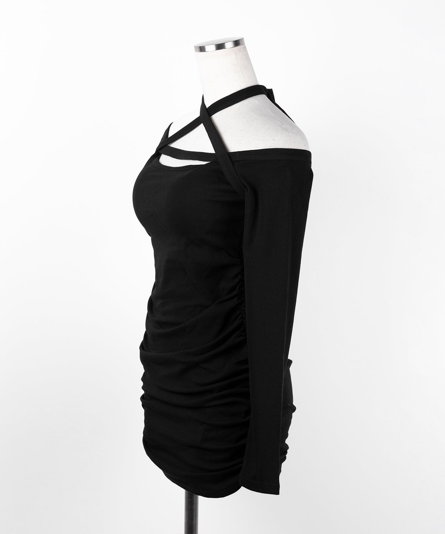 【 クロスネックにもできる３WAY 】フロントリボンオフショルワンホンタイトミニワンピース ／ front ribbon off shoulder wanghong mini onpiece