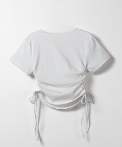 【 ２color 】サイドシャーリングリボン半袖ショートＴシャツ ／ side shirring ribbon short Tee