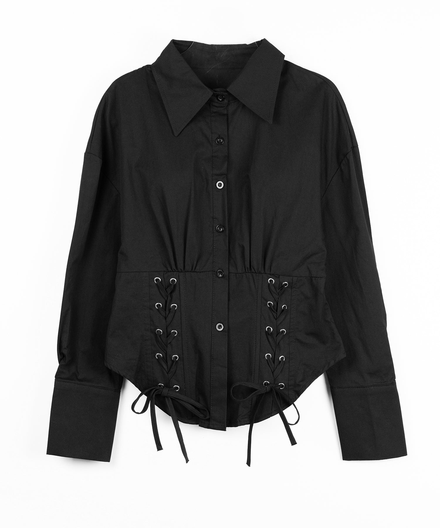 ダブルレースアップリボンシャツ ／ double lace up ribbon shirts