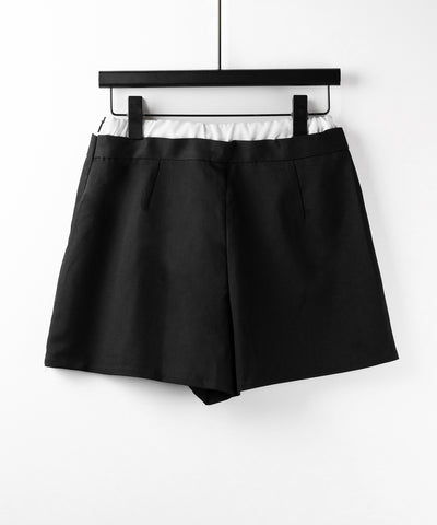 【 ２color 】レイヤードプリーツミニスカパン ／ layered pleated mini skirt pants